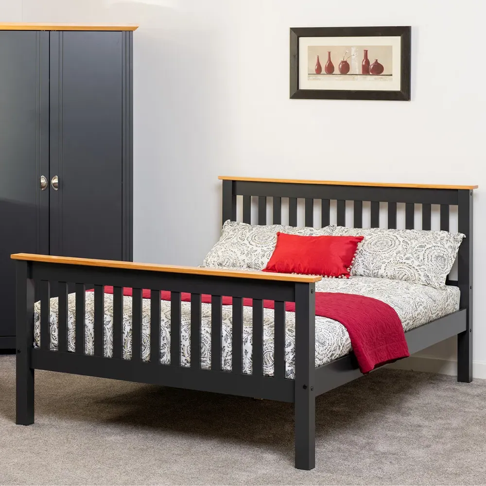 Monaco King Size Bed Frame - Grey, Oak Effect