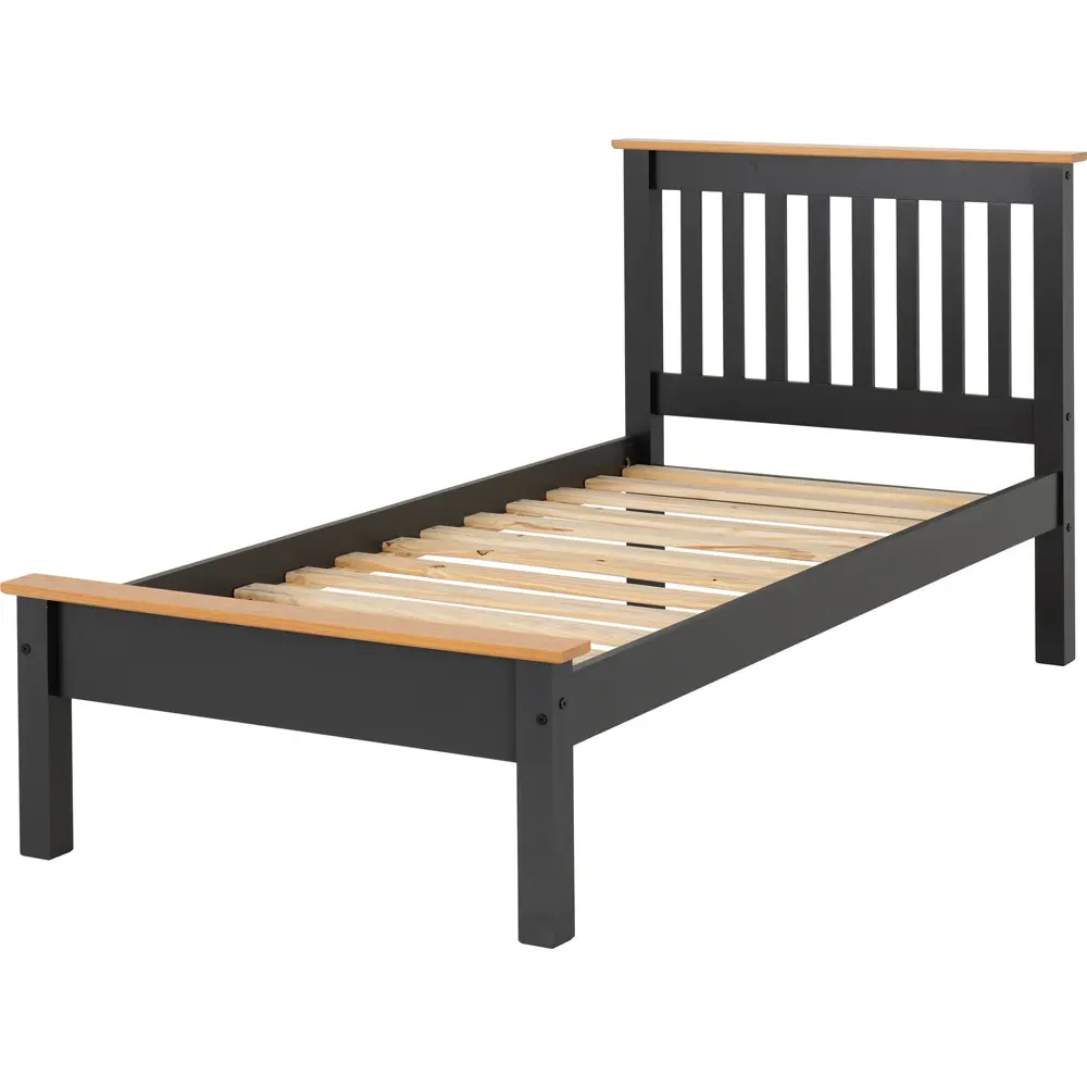Monaco Single Low End Bed Frame - Grey, Oak Effect