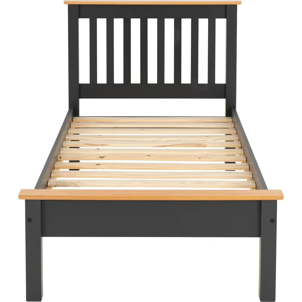 Monaco Single Low End Bed Frame - Grey, Oak Effect