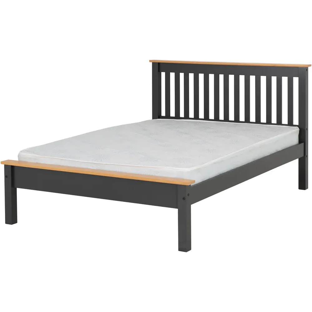 Monaco Small Double Low End Bed Frame - Grey, Oak Effect