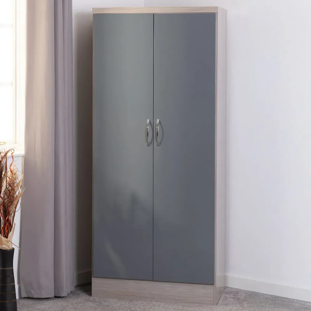 Nevada 2 Door All Hanging Wardrobe - Grey, Oak