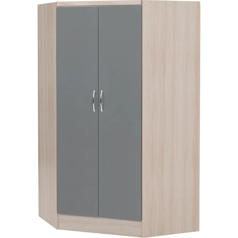 Nevada 2 Door Corner Wardrobe - Grey, Oak Veneer