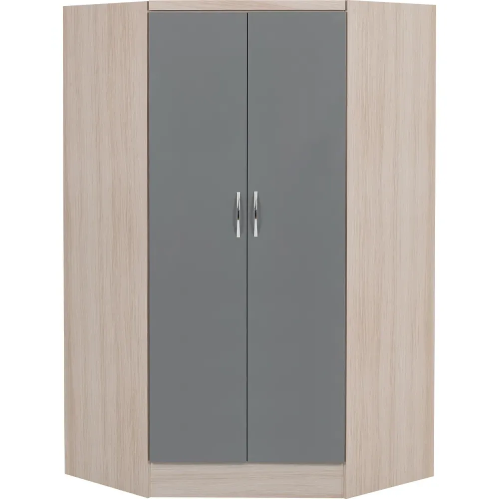 Nevada 2 Door Corner Wardrobe - Grey, Oak Veneer