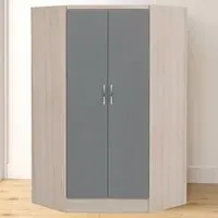 Nevada 2 Door Corner Wardrobe - Grey, Oak Veneer