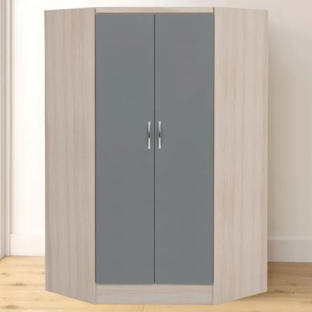 Nevada 2 Door Corner Wardrobe - Grey, Oak Veneer