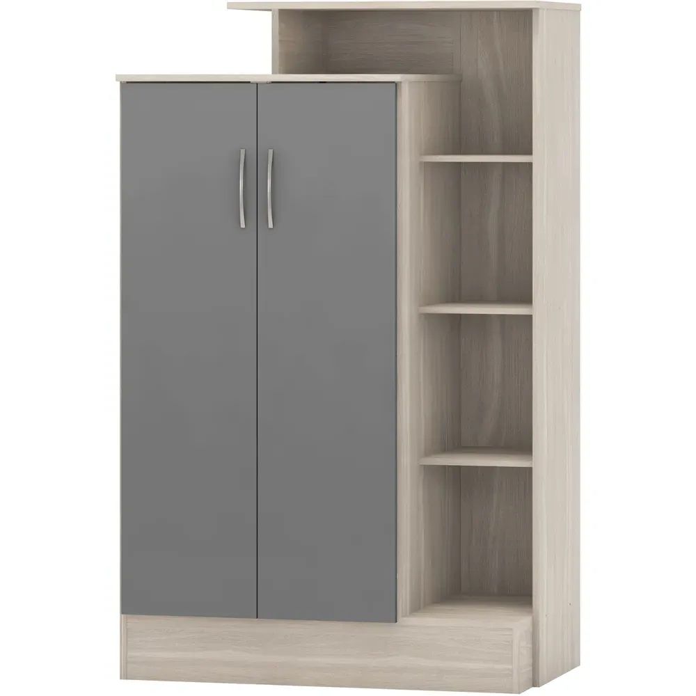 Nevada 2 Door Petite Open Shelf Wardrobe - Grey, Oak