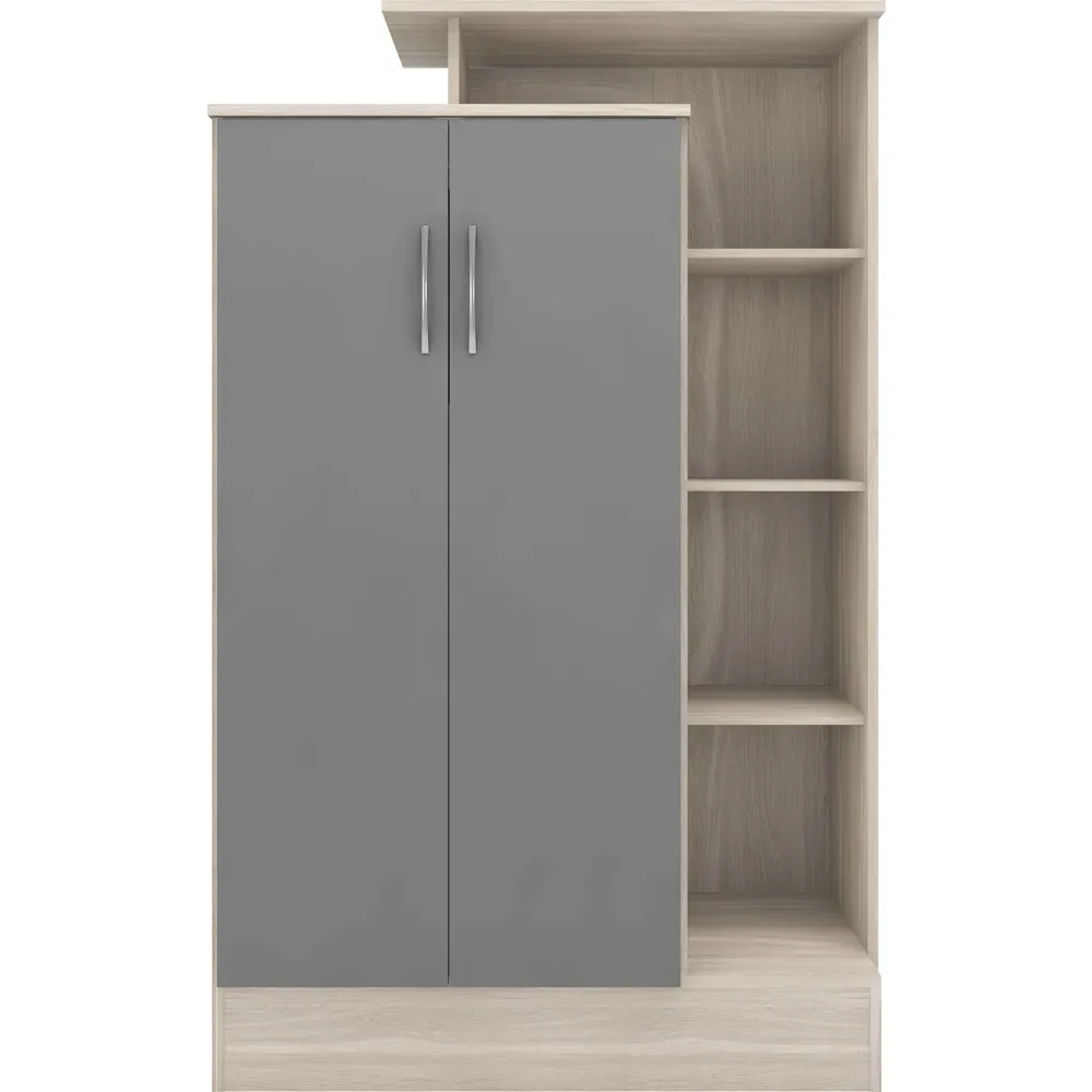 Nevada 2 Door Petite Open Shelf Wardrobe - Grey, Oak