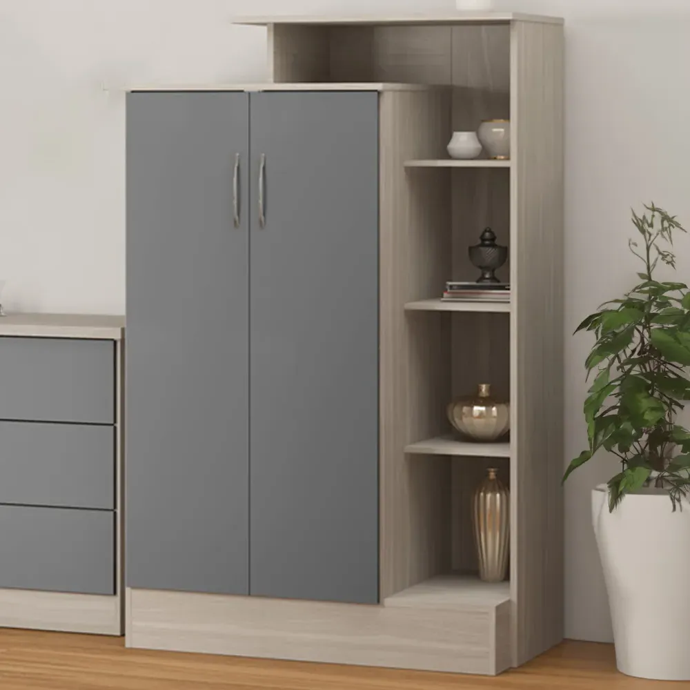 Nevada 2 Door Petite Open Shelf Wardrobe - Grey, Oak image