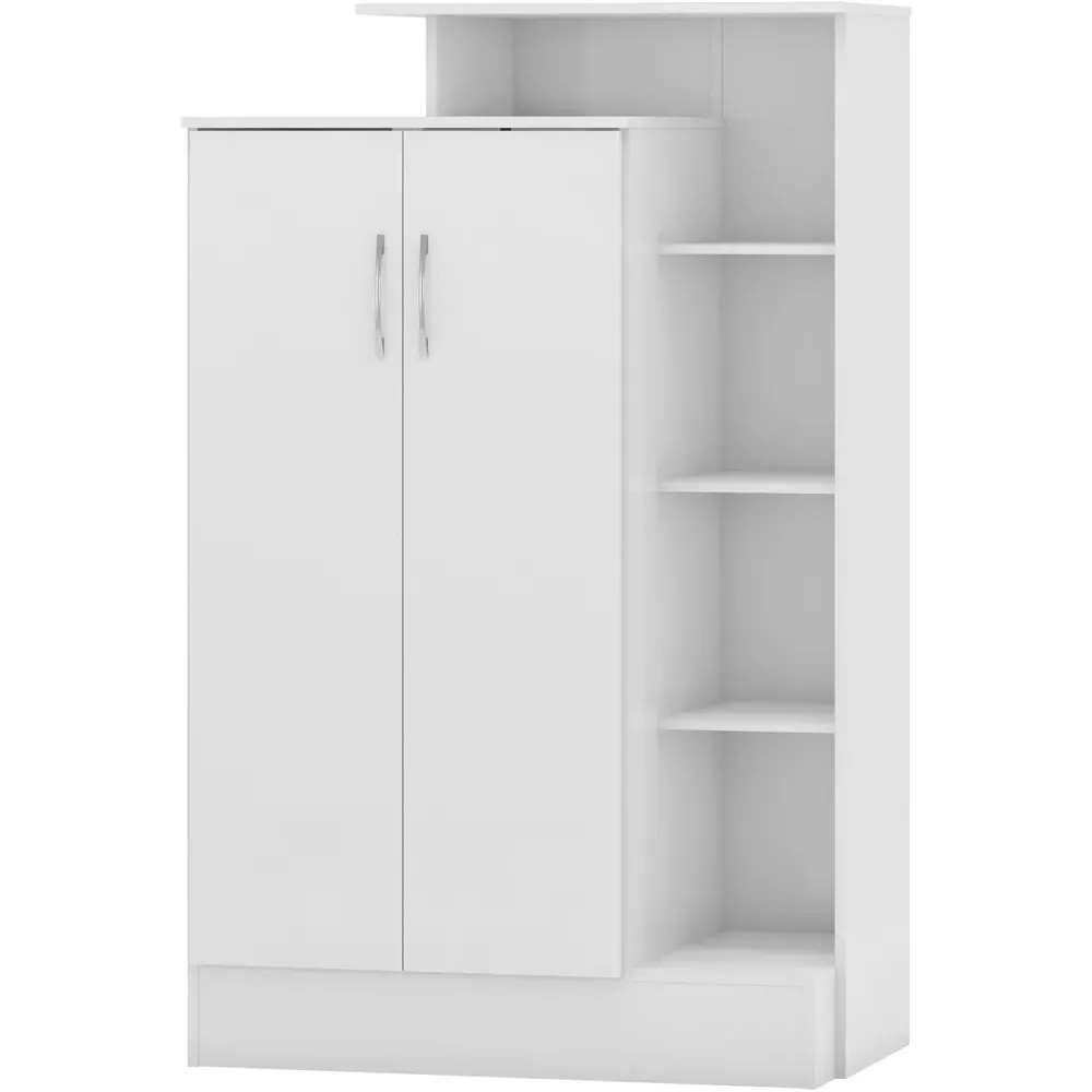 Nevada 2 Door Petite Open Shelf Wardrobe - White, Gloss