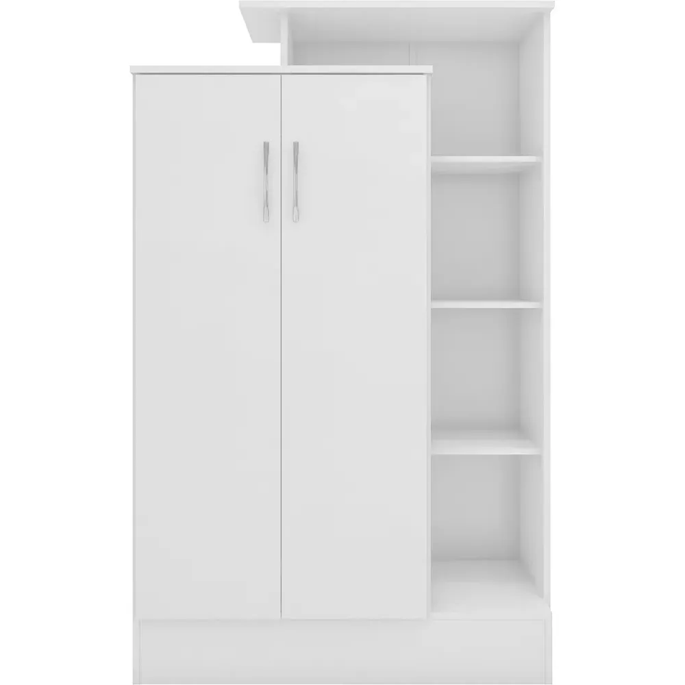 Nevada 2 Door Petite Open Shelf Wardrobe - White, Gloss