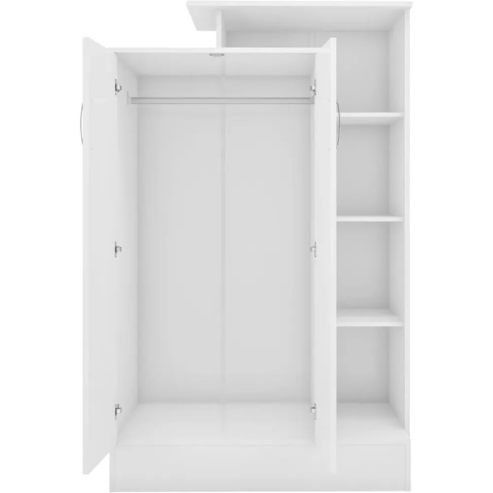 Nevada 2 Door Petite Open Shelf Wardrobe - White, Gloss