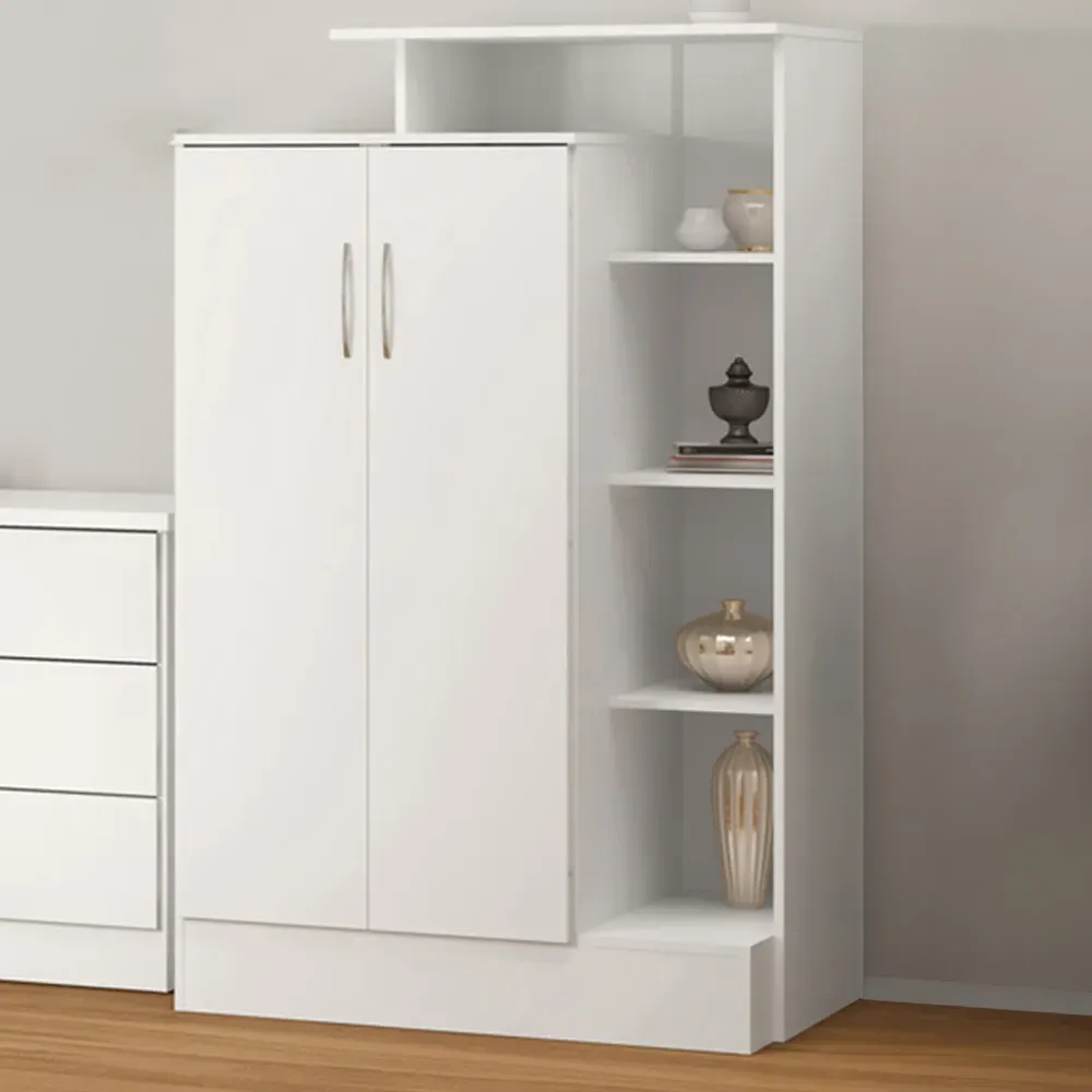 Nevada 2 Door Petite Open Shelf Wardrobe - White, Gloss image