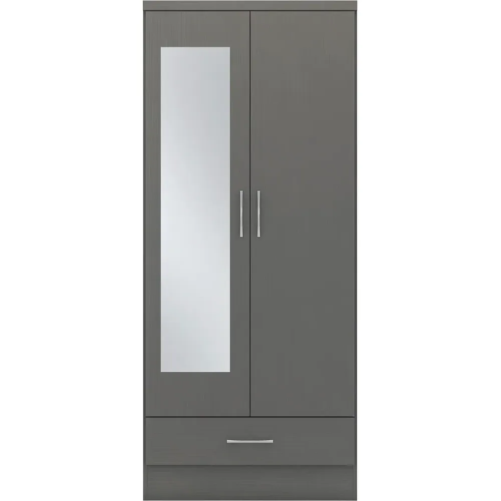 Nevada 2 Door Single Drawer Mirror Wardrobe - Grey