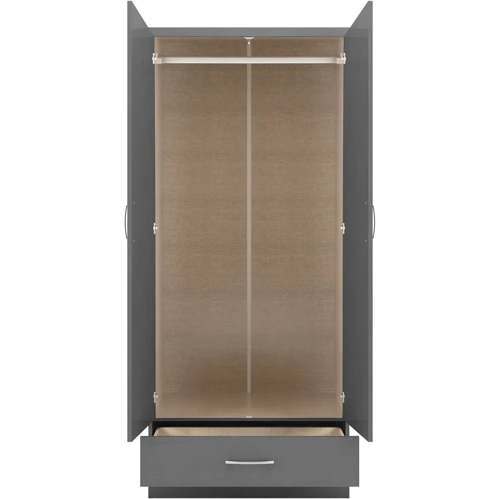 Nevada 2 Door Single Drawer Mirror Wardrobe - Grey