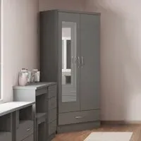 Nevada 2 Door Single Drawer Mirror Wardrobe - Grey