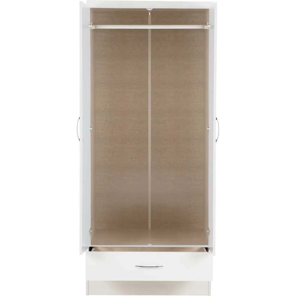 Nevada 2 Door Single Drawer Mirror Wardrobe - White
