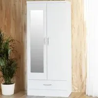 Nevada 2 Door Single Drawer Mirror Wardrobe - White