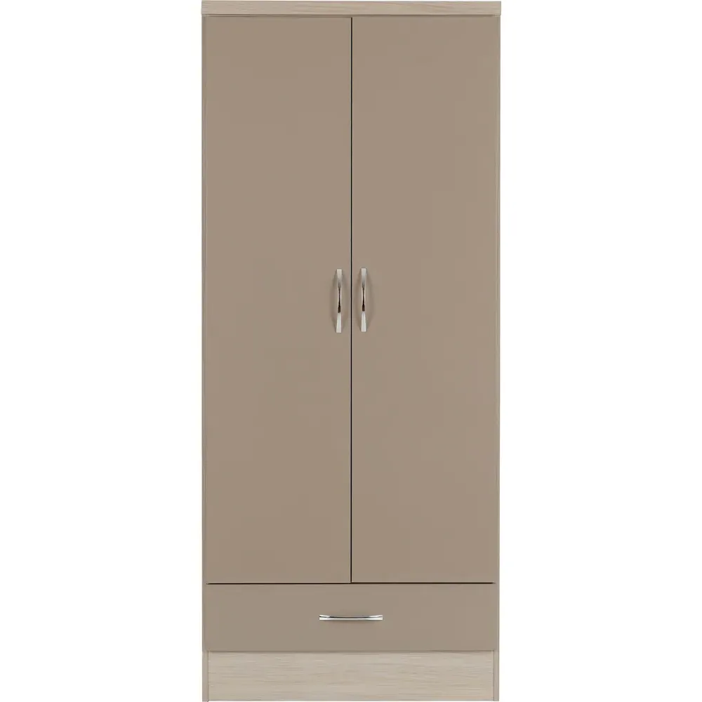 Nevada 2 Door Single Drawer Wardrobe - Brown, Oak Veneer