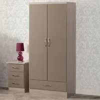 Nevada 2 Door Single Drawer Wardrobe - Brown, Oak Veneer