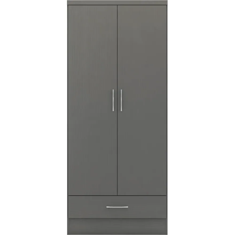 Nevada 2 Door Single Drawer Wardrobe - Grey