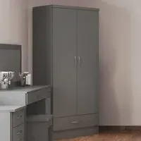 Nevada 2 Door Single Drawer Wardrobe - Grey
