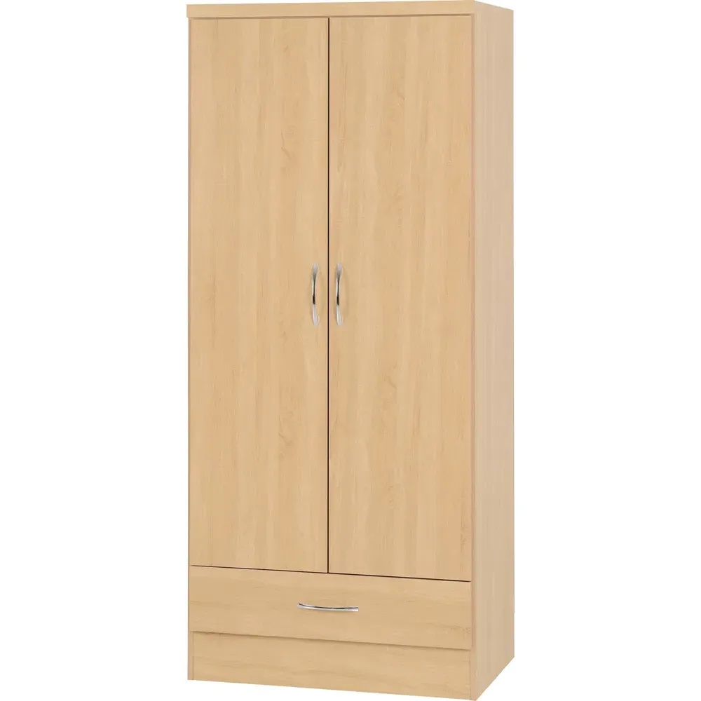 Nevada 2 Door Single Drawer Wardrobe - Oak