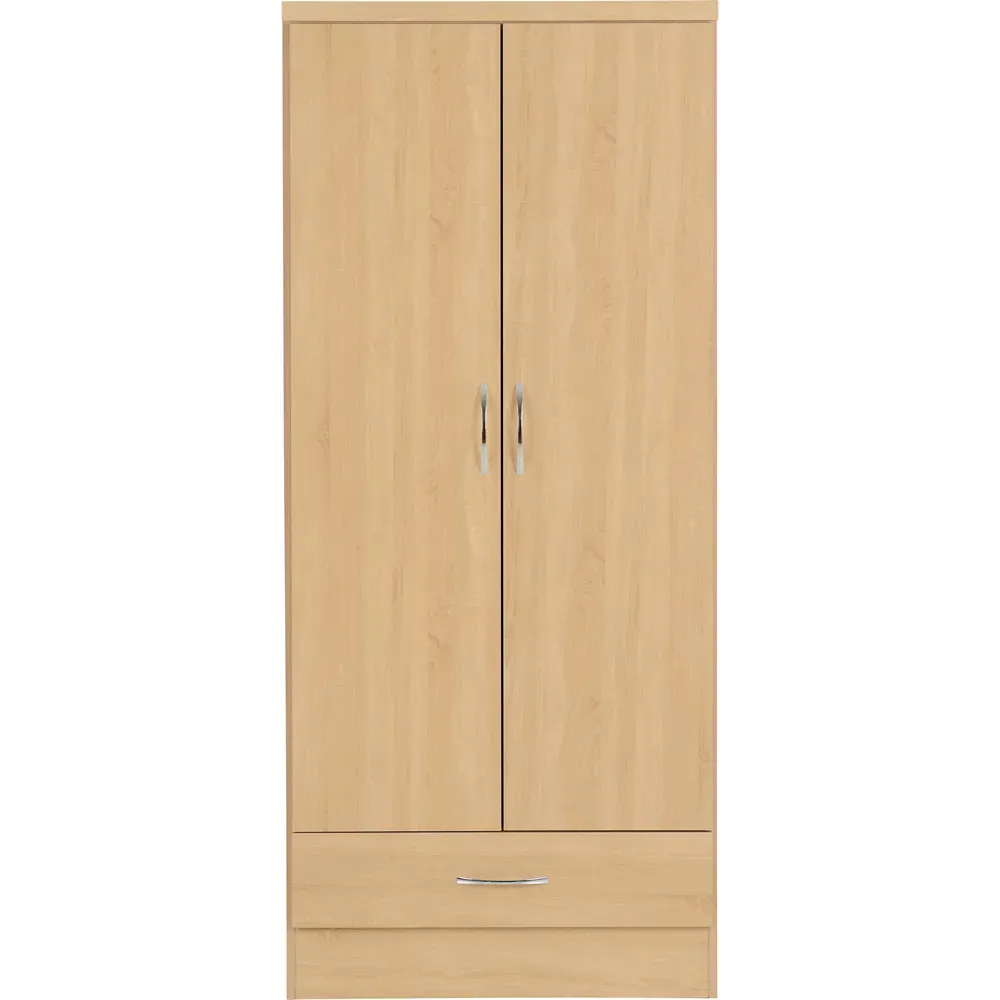 Nevada 2 Door Single Drawer Wardrobe - Oak