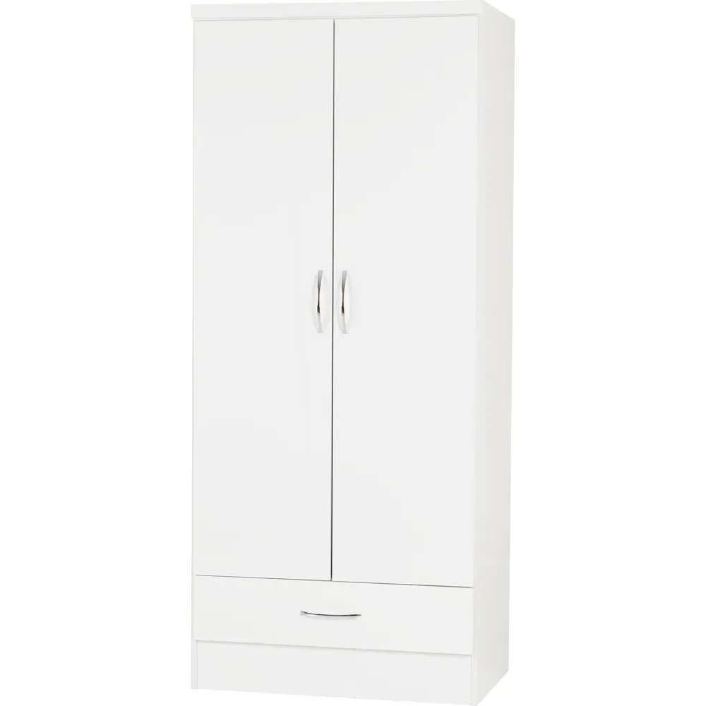 Nevada 2 Door Single Drawer Wardrobe - White