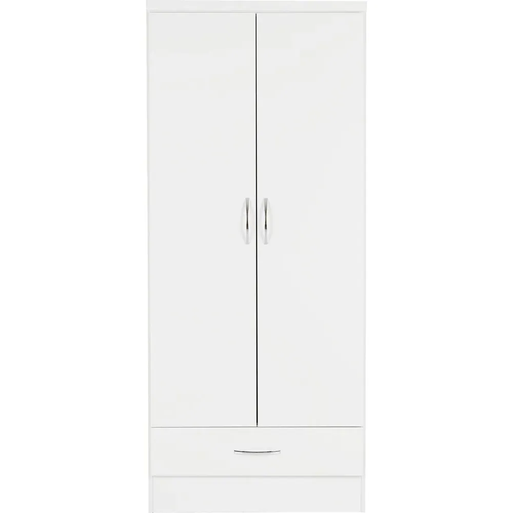 Nevada 2 Door Single Drawer Wardrobe - White