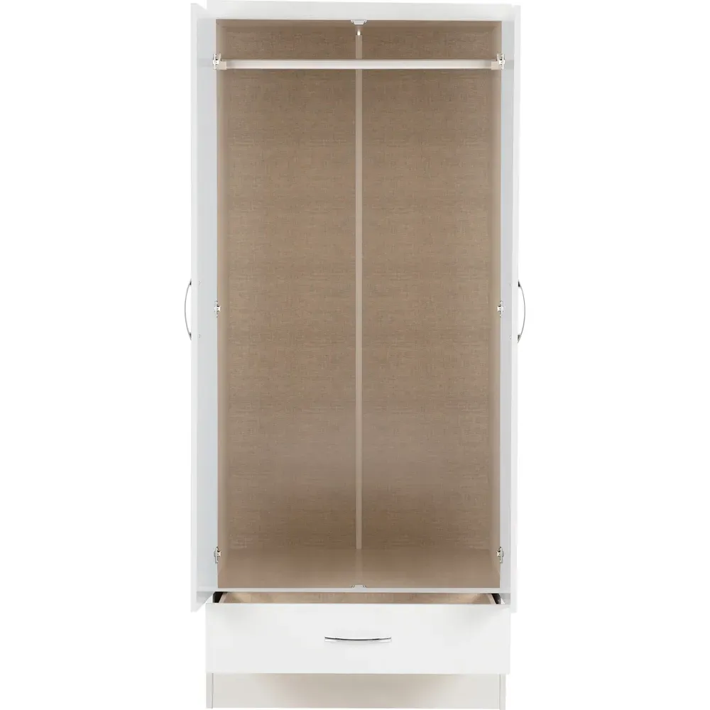 Nevada 2 Door Single Drawer Wardrobe - White