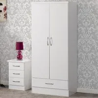 Nevada 2 Door Single Drawer Wardrobe - White