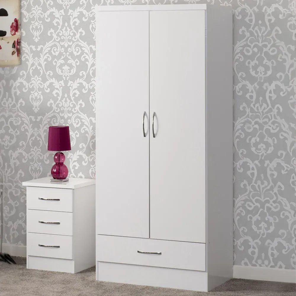 Nevada 2 Door Single Drawer Wardrobe - White