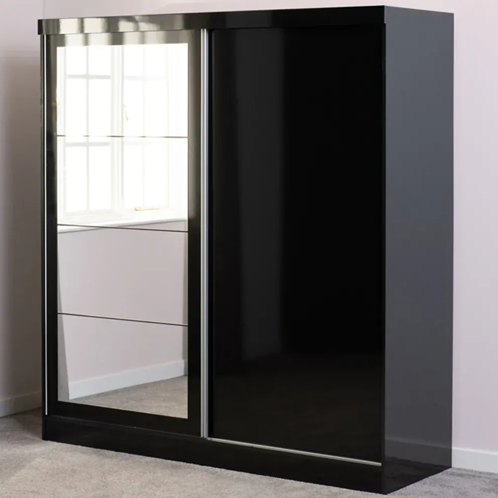 Nevada 2 Door Slider Mirror Wardrobe - Black image