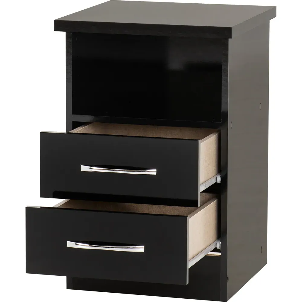 Nevada 2 Drawer Bedside Table - Black
