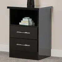Nevada 2 Drawer Bedside Table - Black