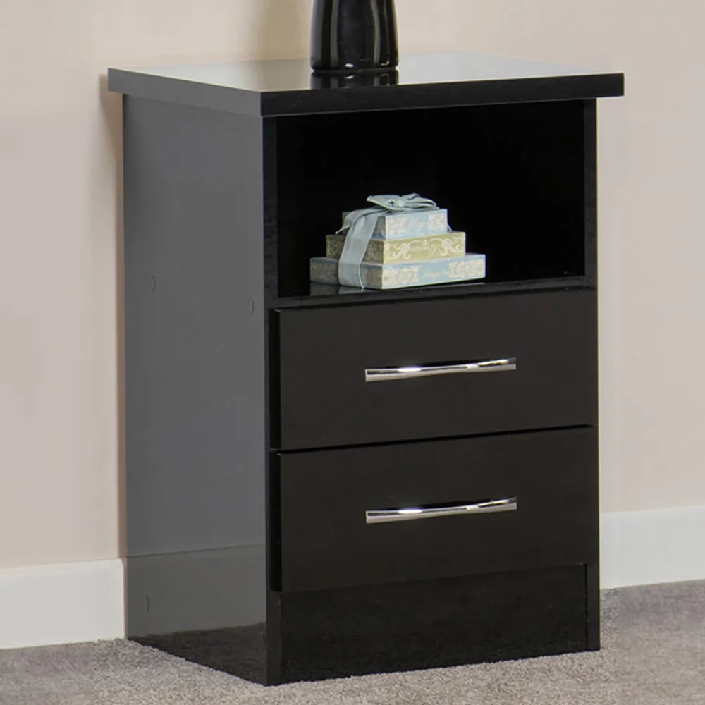 Nevada 2 Drawer Bedside Table - Black