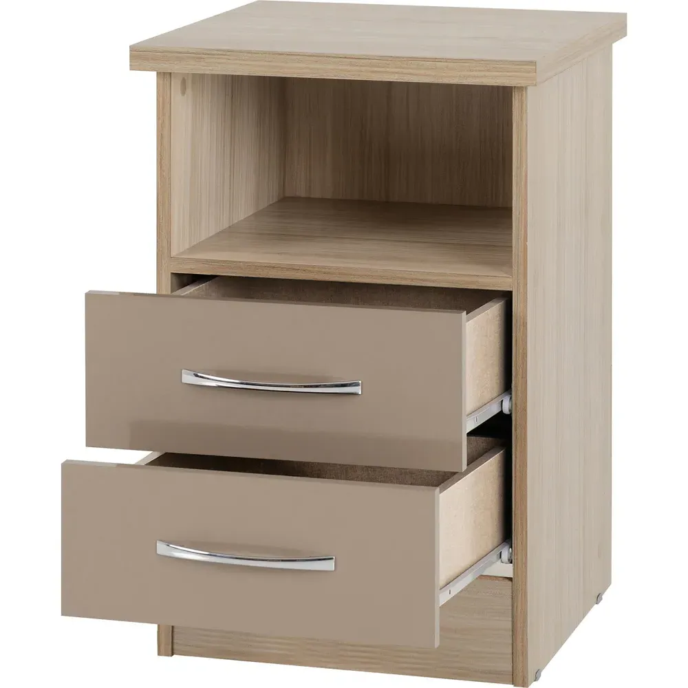 Nevada 2 Drawer Bedside Table - Brown, Oak Veneer