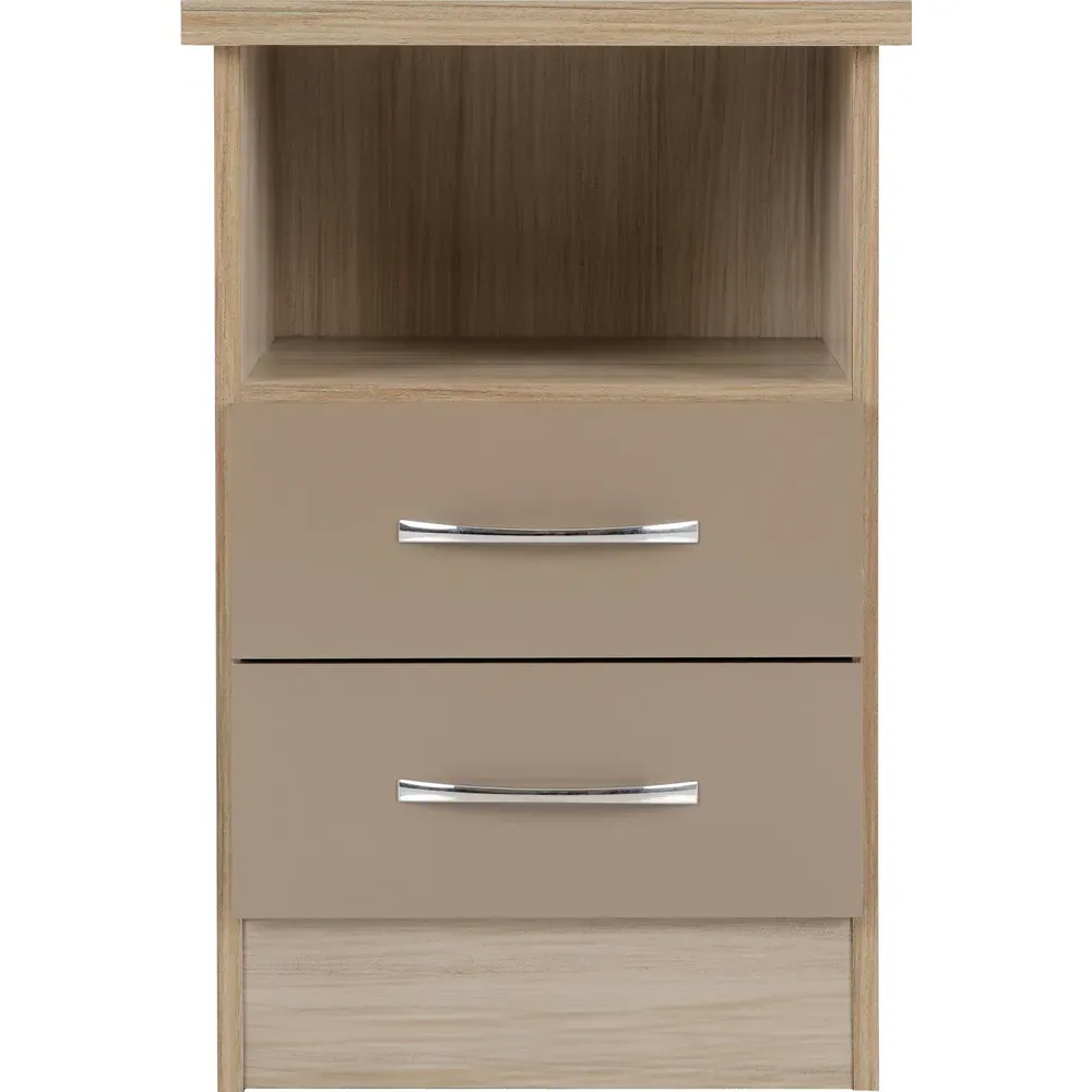 Nevada 2 Drawer Bedside Table - Brown, Oak Veneer