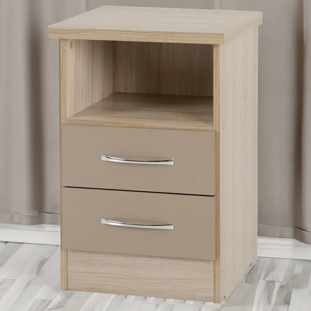 Nevada 2 Drawer Bedside Table - Brown, Oak Veneer image