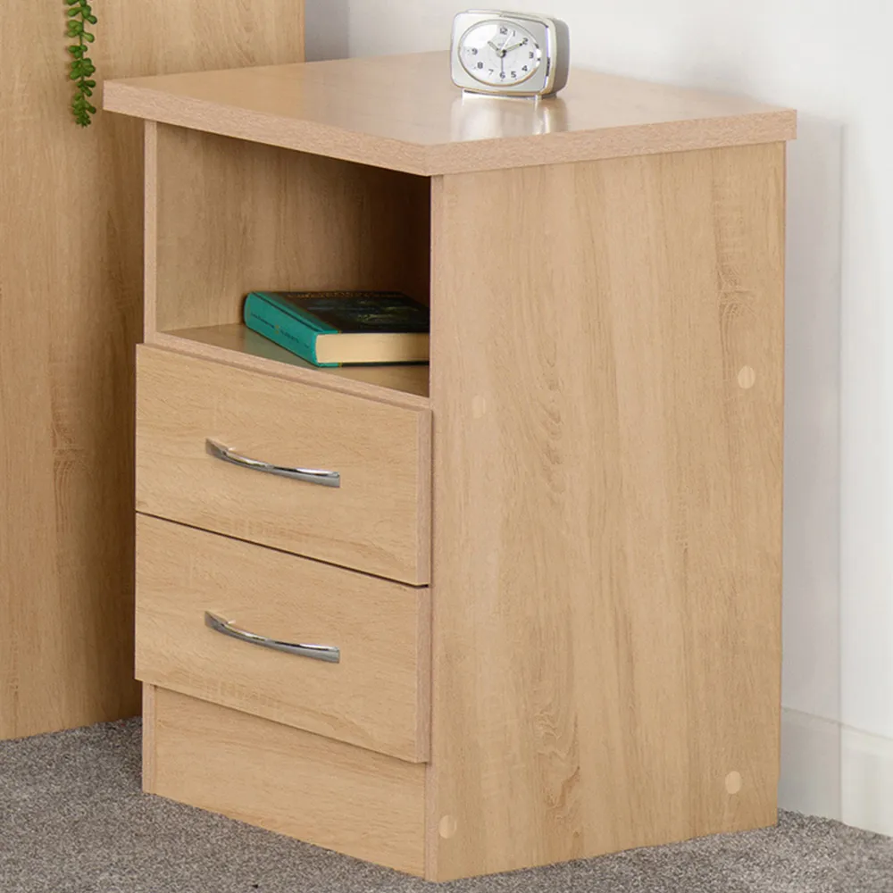 Nevada 2 Drawer Bedside Table - Brown, Sonoma Oak image