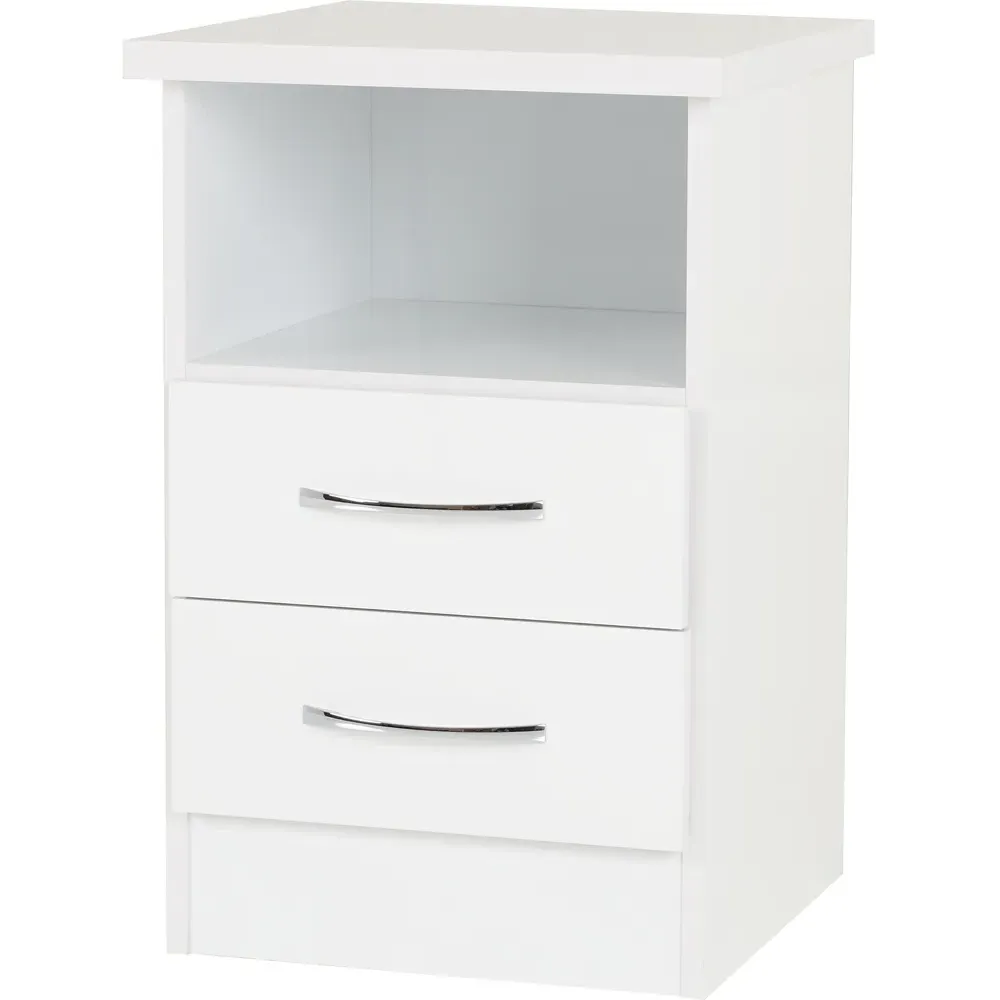 Nevada 2 Drawer Bedside Table - White Gloss