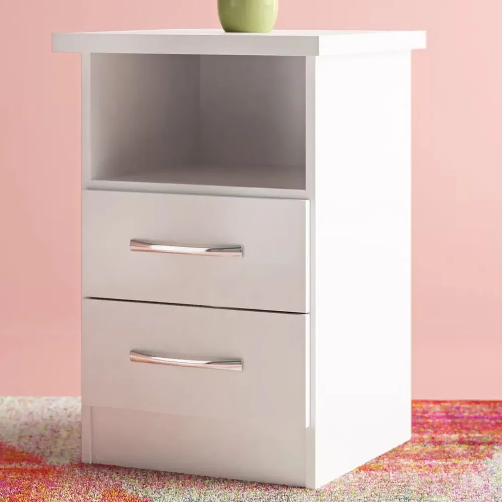 Nevada 2 Drawer Bedside Table - White Gloss