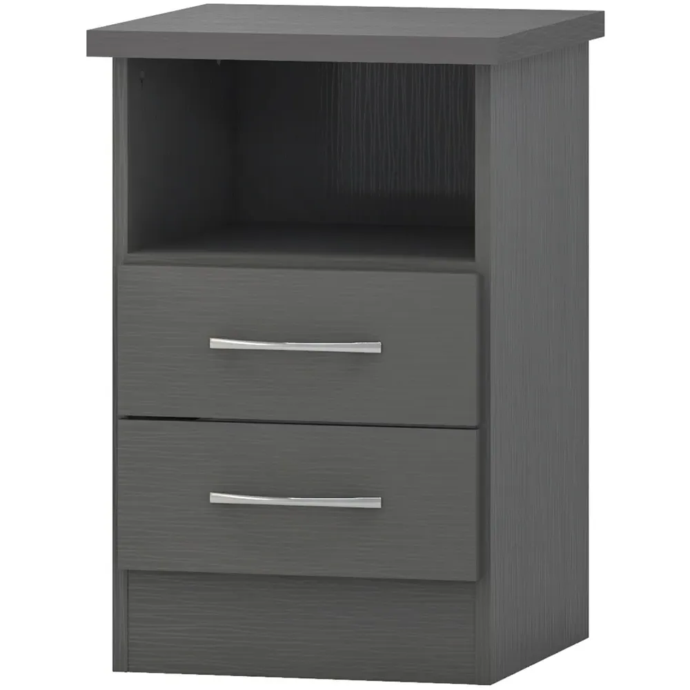 Nevada 2 Drawer Bedside Table with 3D Effect - Grey