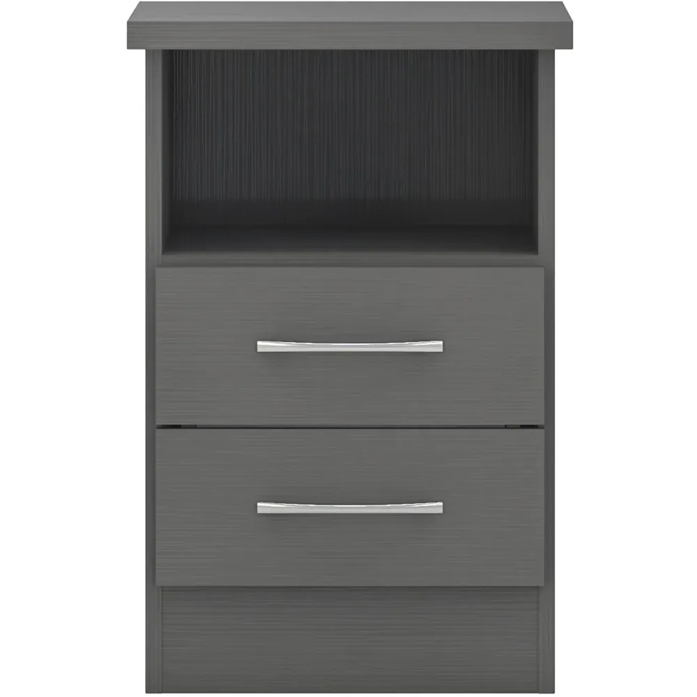 Nevada 2 Drawer Bedside Table with 3D Effect - Grey