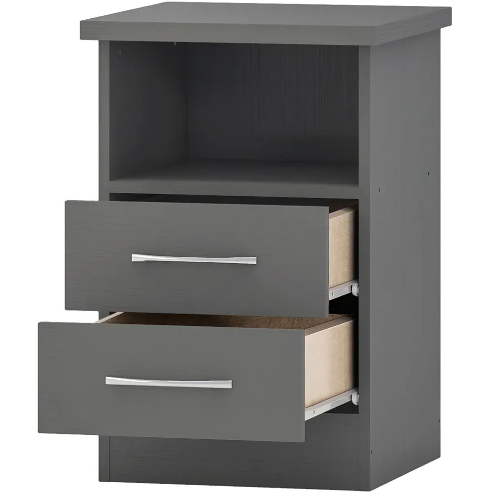 Nevada 2 Drawer Bedside Table with 3D Effect - Grey