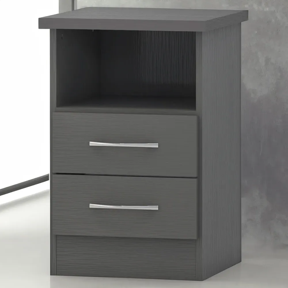 Nevada 2 Drawer Bedside Table with 3D Effect - Grey image