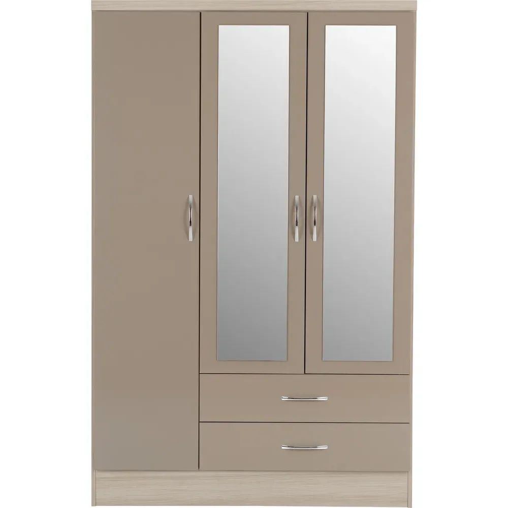 Nevada 3 Door 2 Drawer Mirror Wardrobe - Brown, Oak Veneer