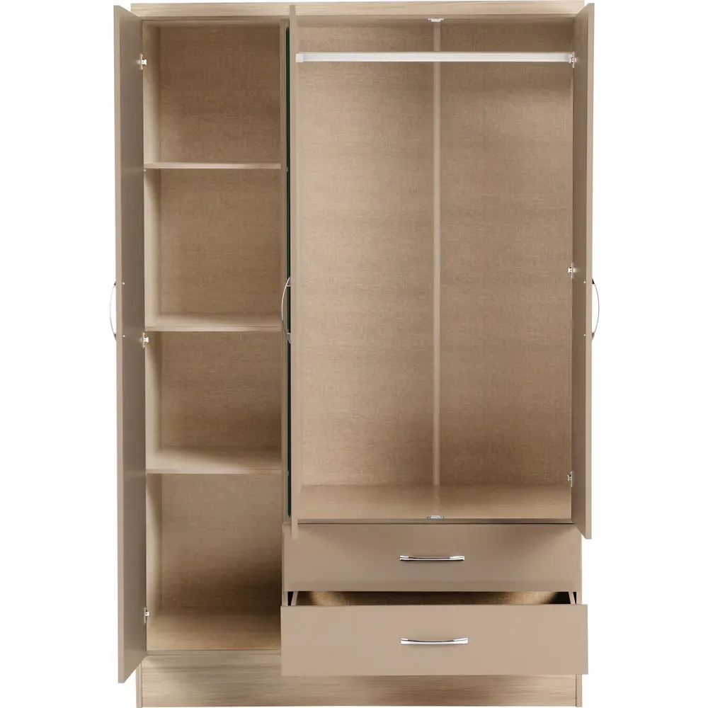 Nevada 3 Door 2 Drawer Mirror Wardrobe - Brown, Oak Veneer
