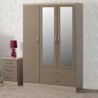 Nevada 3 Door 2 Drawer Mirror Wardrobe - Brown, Oak Veneer