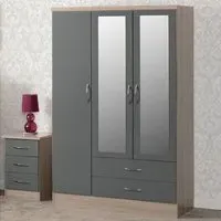 Nevada 3 Door 2 Drawer Mirror Wardrobe - Grey, Oak Veneer